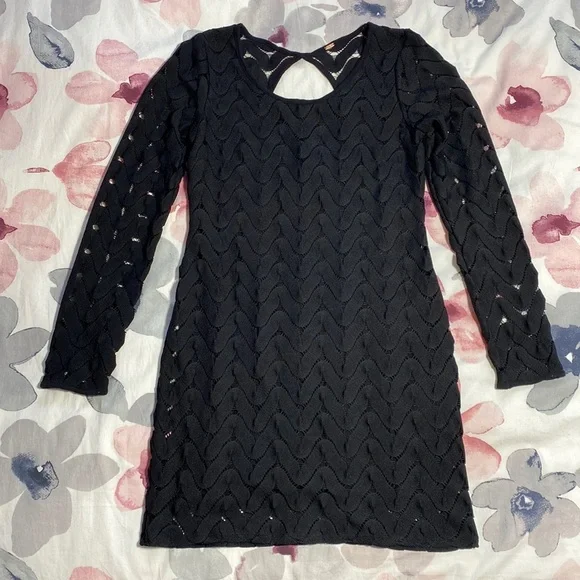 Free People Black Lace Crochet Wild Thing Mini Dress - Picture 3 of 8